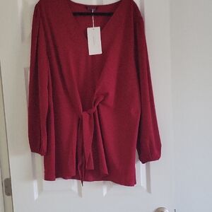 BloomChic Deep Red V-Neck Blouse